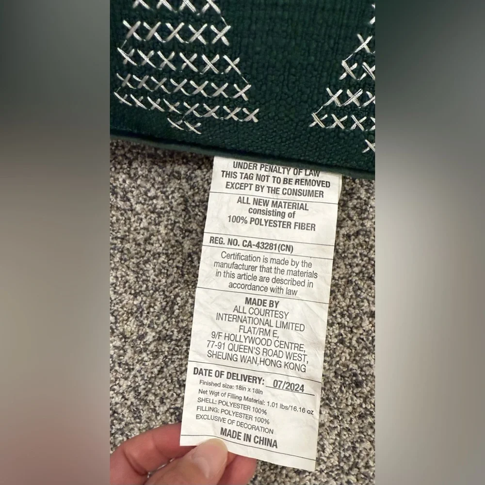 Kirklands Green With White and Gold Embroidered Christmas Trees Throw Pillow - Picture 2 of 5